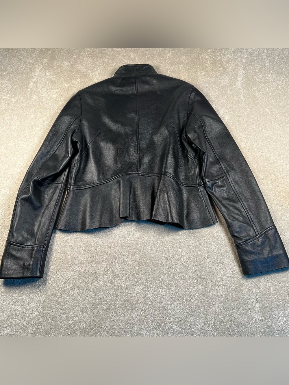 Wilsons Leather Jacket Peplum Black Button Front V Neck Feminine Women's Medium - Picture 2 of 8